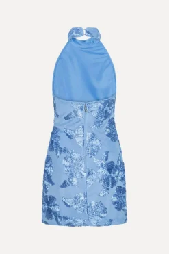 Beaded Halterneck Dress Blue