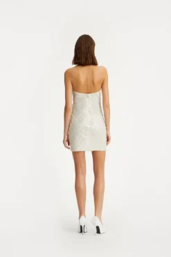 Beaded Halterneck Dress Creme White