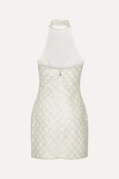Beaded Halterneck Dress Creme White