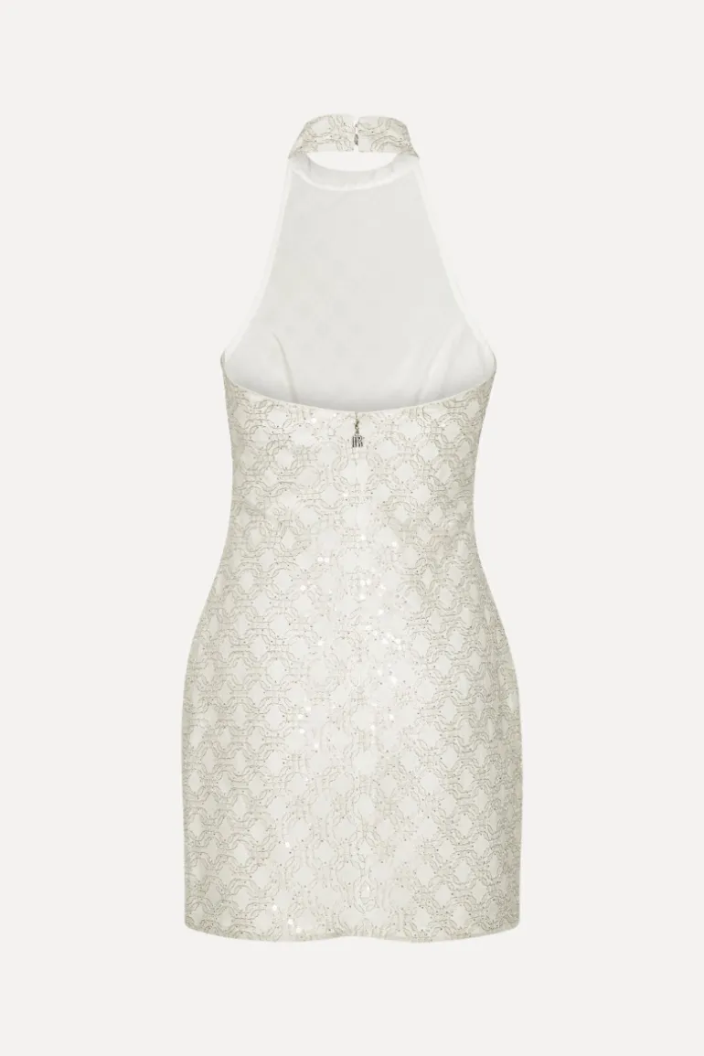 Beaded Halterneck Dress Creme White