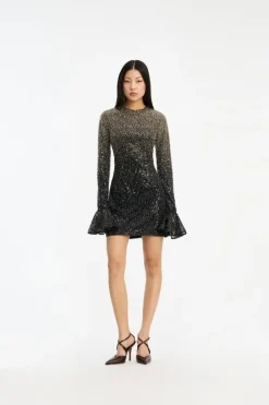 Beaded Ls Mini Dress Brown