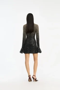 Beaded Ls Mini Dress Brown