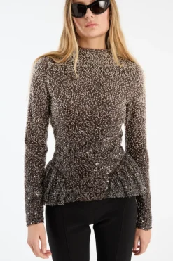 Beaded Ls Top Brown