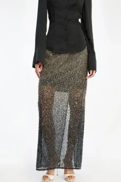 Beaded Maxi Skirt Brown