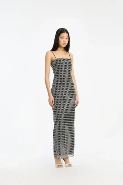 Beaded Maxi Slip Dress Black