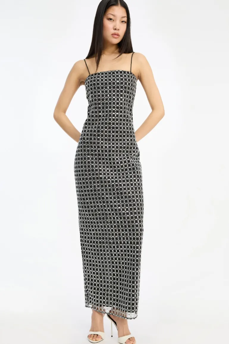 Beaded Maxi Slip Dress Black