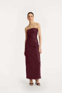 Beaded Maxi Tube Dress Bordeaux