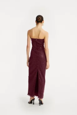 Beaded Maxi Tube Dress Bordeaux