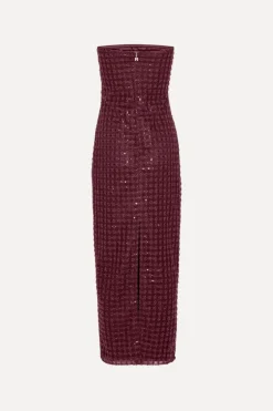 Beaded Maxi Tube Dress Bordeaux