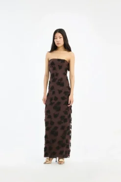 Beaded Maxi Tube Dress Dark Brown