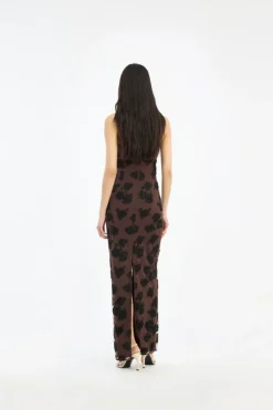 Beaded Maxi Tube Dress Dark Brown