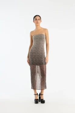 Beaded Midi Tube Dress Brown