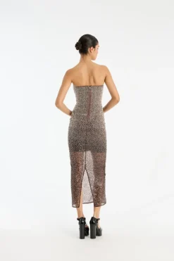 Beaded Midi Tube Dress Brown
