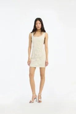 Beaded Mini Dress Egret White