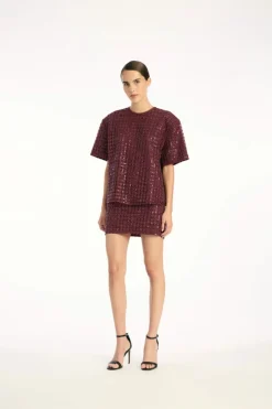 Beaded Mini Skirt Bordeaux