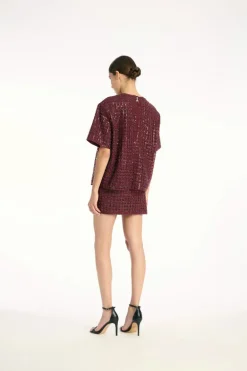Beaded Mini Skirt Bordeaux