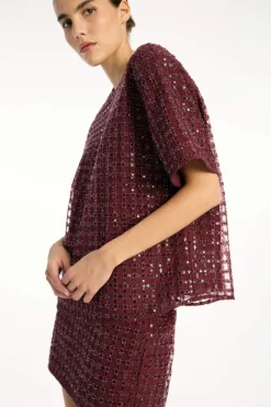 Beaded Mini Skirt Bordeaux
