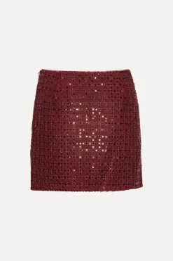 Beaded Mini Skirt Bordeaux