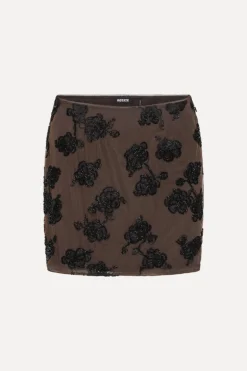 Beaded Mini Skirt Dark Brown