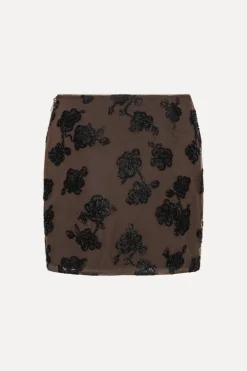 Beaded Mini Skirt Dark Brown