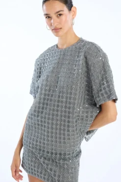 Beaded Oversized Top Grey