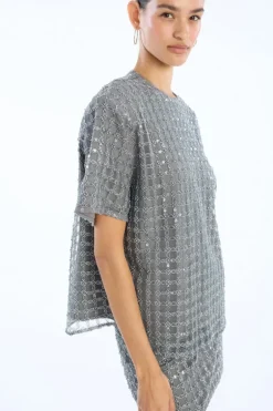 Beaded Oversized Top Grey