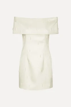 Beaded Satin Mini Dress Creme White