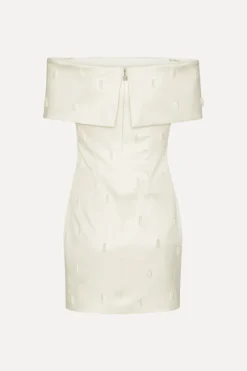 Beaded Satin Mini Dress Creme White