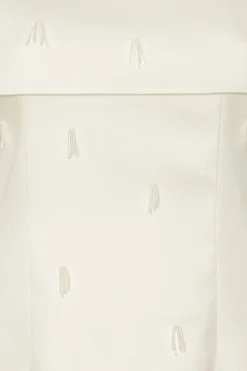 Beaded Satin Mini Dress Creme White