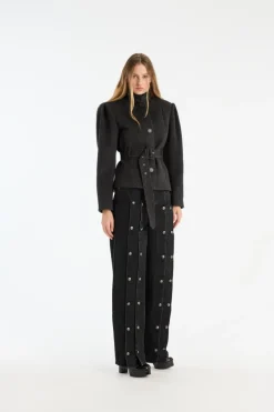 Button Detail Wide Jeans Black