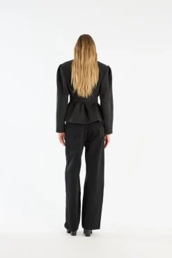 Button Detail Wide Jeans Black