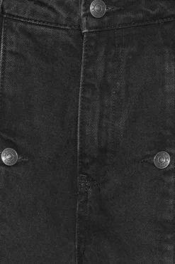 Button Detail Wide Jeans Black