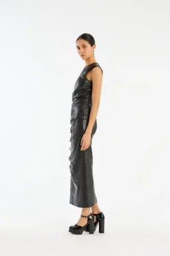 Buttoned Leather Top Black