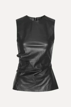 Buttoned Leather Top Black