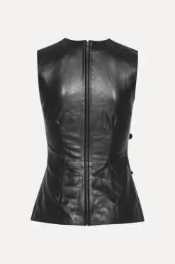 Buttoned Leather Top Black