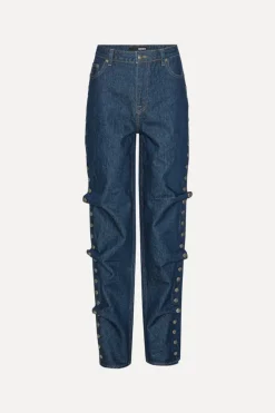 Buttoned Wide Leg Jeans Dark Blue