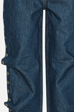 Buttoned Wide Leg Jeans Dark Blue