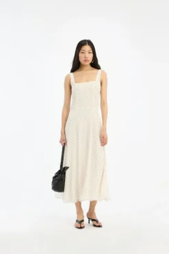 Chiffon Flared Midi Dress Cream