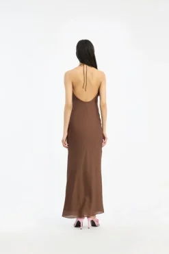 Chiffon Halter Dress Dark Brown