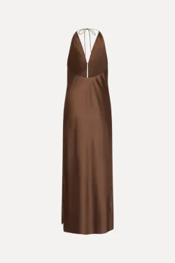 Chiffon Halter Dress Dark Brown