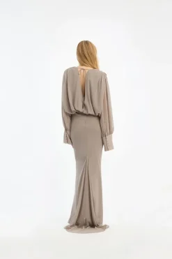 Chiffon Ls Maxi Dress Taupe
