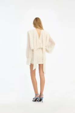 Chiffon Ls V-neck Dress Creme