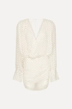 Chiffon Ls V-neck Dress Creme
