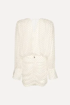 Chiffon Ls V-neck Dress Creme