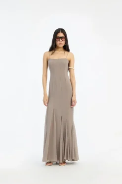 Chiffon Maxi Strap Dress Taupe