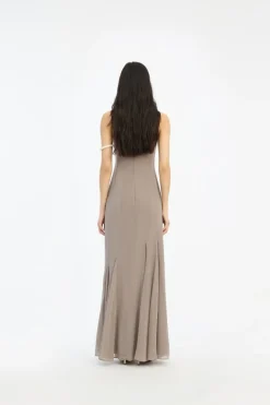 Chiffon Maxi Strap Dress Taupe