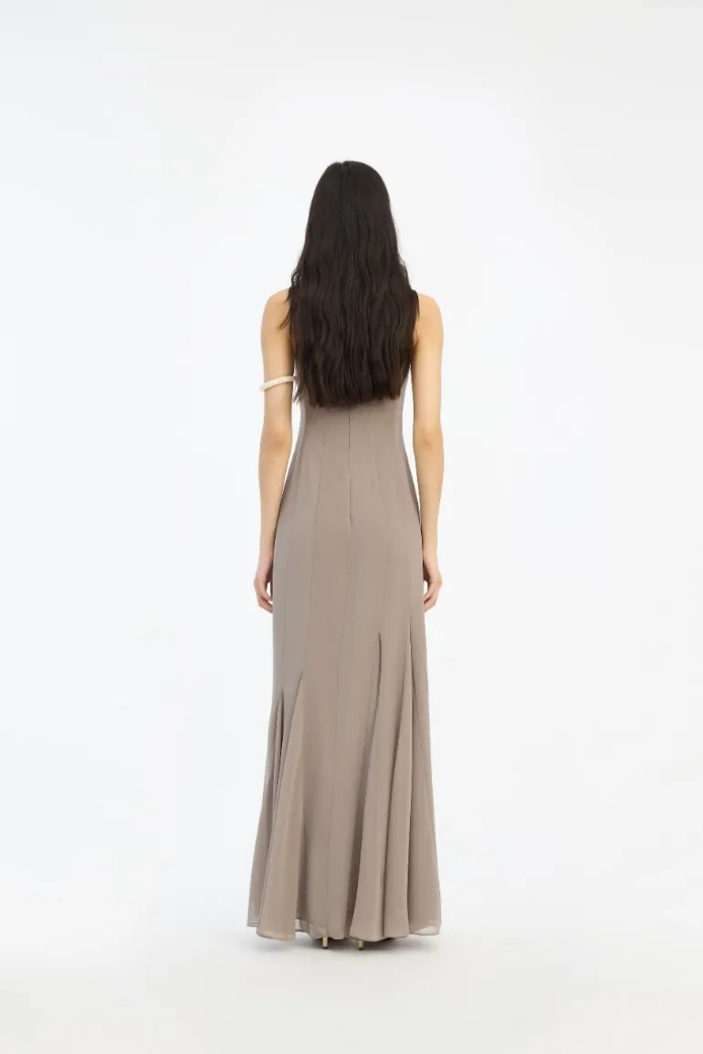 Chiffon Maxi Strap Dress Taupe