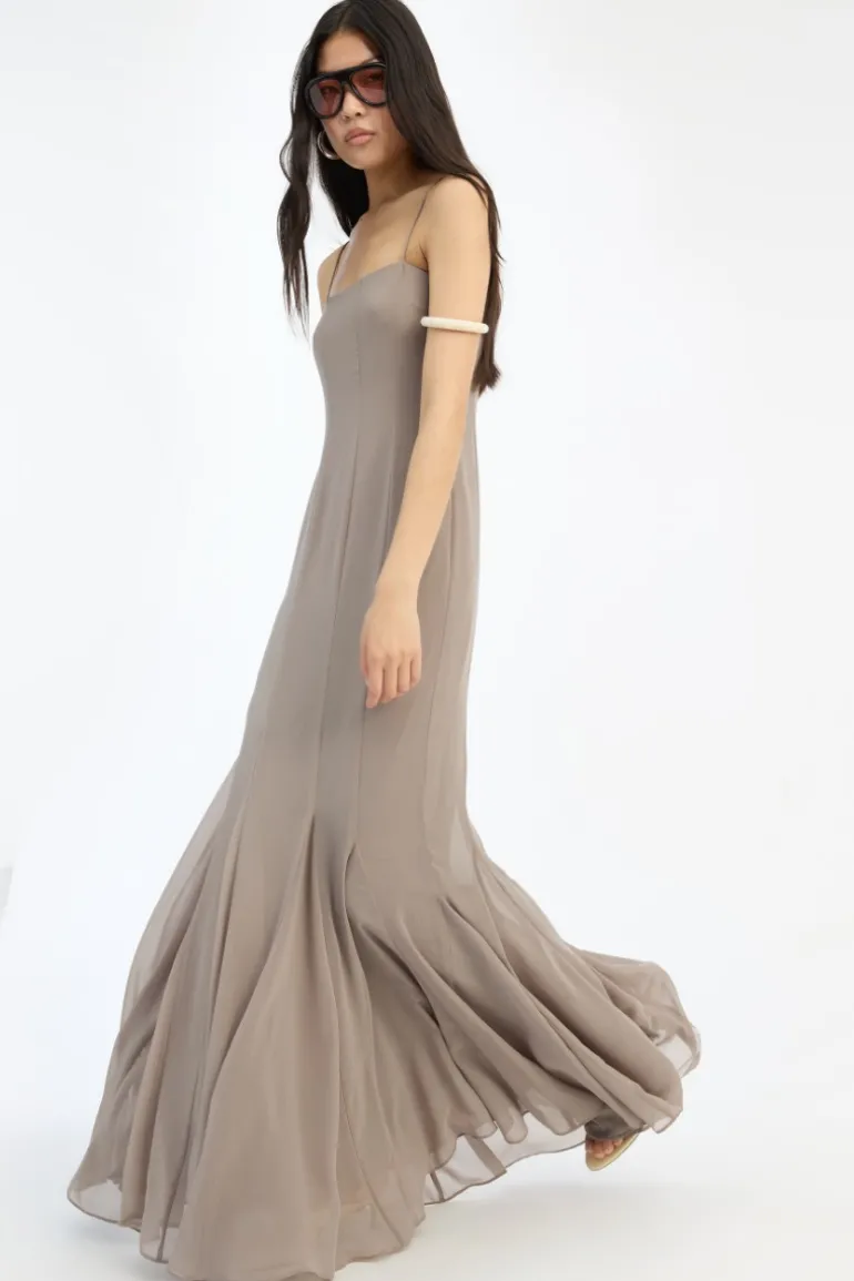 Chiffon Maxi Strap Dress Taupe