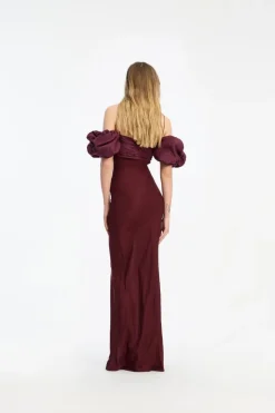 Chiffon Puff Sleeve Dress Burgundy