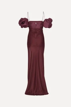 Chiffon Puff Sleeve Dress Burgundy